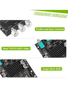 Amplificador Bluetooth EPLZON ZK-1002T 200W 2.0 con Control de Agudos y Graves 2