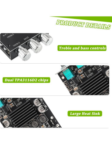 Amplificador Bluetooth EPLZON ZK-1002T 200W 2.0 con Control de Agudos y Graves