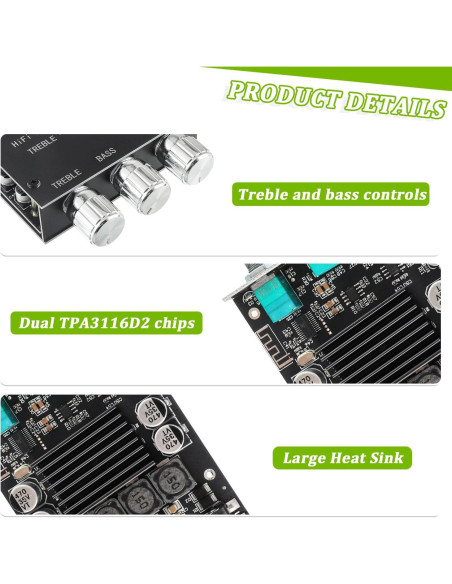 Amplificador Bluetooth EPLZON ZK-1002T 200W 2.0 con Control de Agudos y Graves