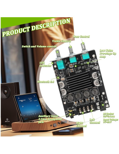 Amplificador Bluetooth EPLZON ZK-1002T 200W 2.0 con Control de Agudos y Graves