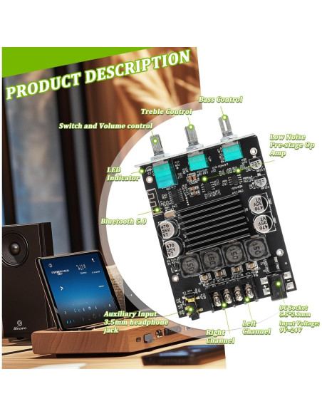 Amplificador Bluetooth EPLZON ZK-1002T 200W 2.0 con Control de Agudos y Graves