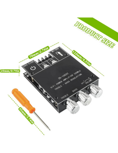 Amplificador Bluetooth EPLZON ZK-1002T 200W 2.0 con Control de Agudos y Graves