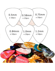 Paquete de 60 Púas de Guitarra Celuloide Multicolor 0.5-1.2mm 2