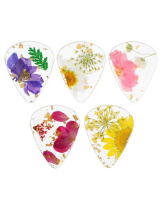 5 Piezas Púas de Guitarra de Resina con Flores Secas