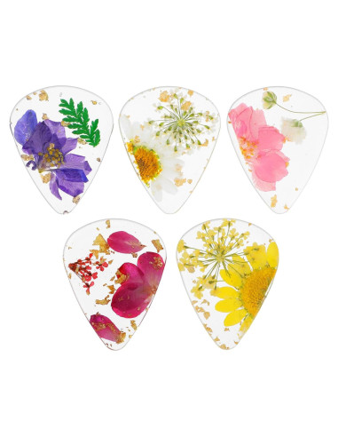 5 Piezas Púas de Guitarra de Resina con Flores Secas