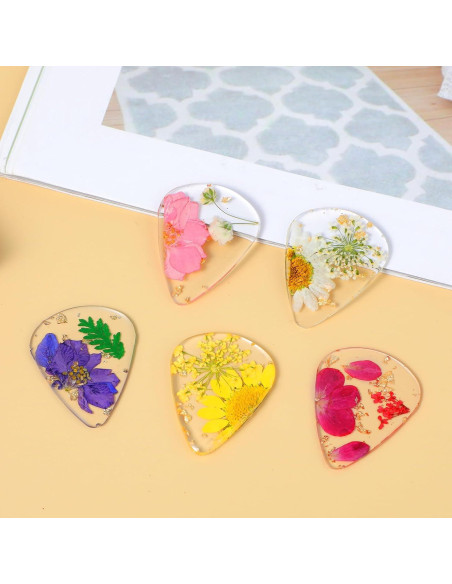 5 Piezas Púas de Guitarra de Resina con Flores Secas