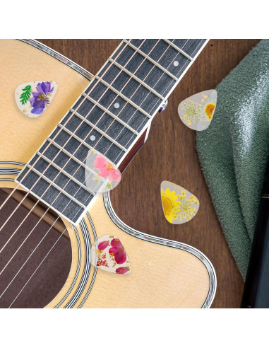 5 Piezas Púas de Guitarra de Resina con Flores Secas