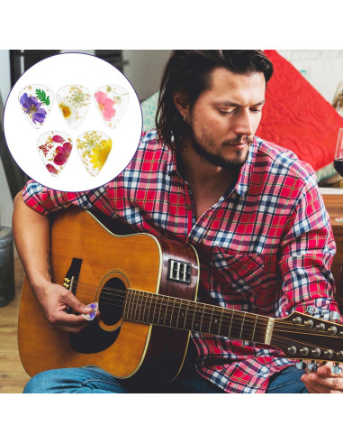 5 Piezas Púas de Guitarra de Resina con Flores Secas