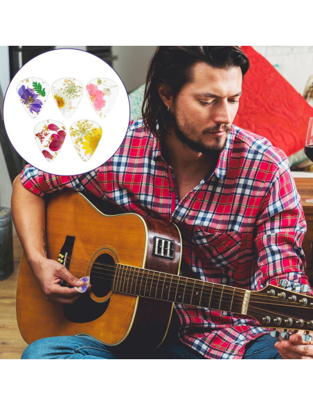 5 Piezas Púas de Guitarra de Resina con Flores Secas