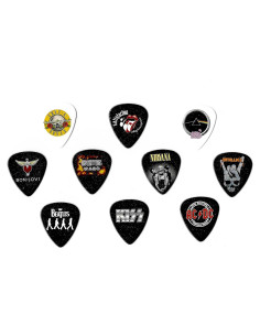 Puas de guitarra multicolor con logotipos de bandas - 10 unidades 0.71mm