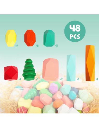 Juego de Bloques de Madera 48 PCS Montessori WOODENFUN
