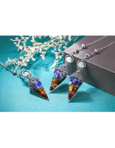 Péndulo de Cristal Sanador JOVIVI 7 Chakras con Cadena 2