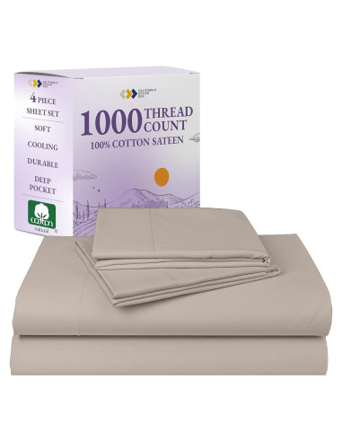 Conjunto de Sábanas Queen Algodón 1000 Hilos California Design Den Beige