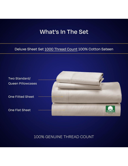 Conjunto de Sábanas Queen Algodón 1000 Hilos California Design Den Beige