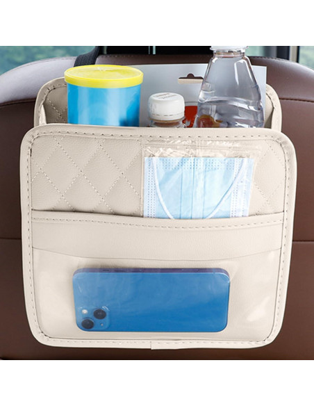 Organizador de respaldo de asiento Mandark, cuero PU beige