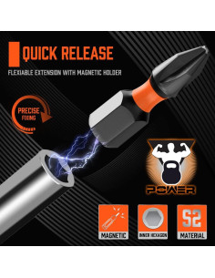 Adaptador de Bit Magnético 1/4" HORUSDY 2 Piezas 90mm y 210mm 2