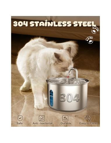 Fuente de Agua Automática para Gatos Nasebila 3.2L Acero Inoxidable