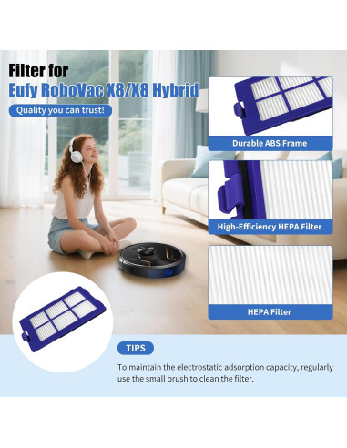 Paquete de 6 Filtros HEPA Eufy RoboVac X8/X8 Hybrid - Reutilizables