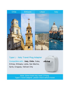 Adaptador de Corriente VINTAR Tipo L 2 Pack para Italia y Chile 2