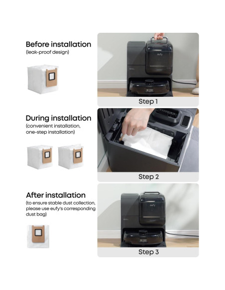 Bolsa de Polvo eufy T29YQ, Paquete de 3, 3L, Compatible E25/E28/E20