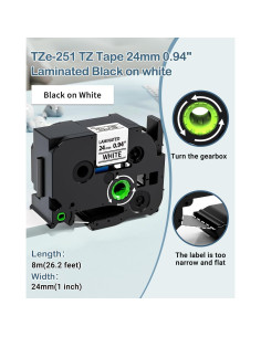 Cinta de Etiqueta Laminada 24mm MarkDomain TZe-251 Negro sobre Blanco 2