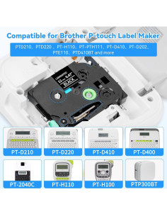 Cinta de Etiqueta Laminada AONOMI TZe-335 12mm Negra sobre Blanca - Paquete de 4 2