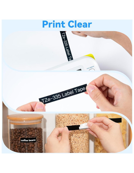 Cinta de Etiqueta Laminada AONOMI TZe-335 12mm Negra sobre Blanca - Paquete de 4