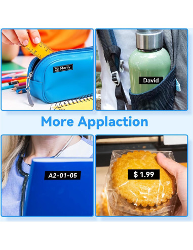 Cinta de Etiqueta Laminada AONOMI TZe-335 12mm Negra sobre Blanca - Paquete de 4