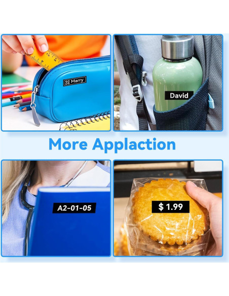 Cinta de Etiqueta Laminada AONOMI TZe-335 12mm Negra sobre Blanca - Paquete de 4