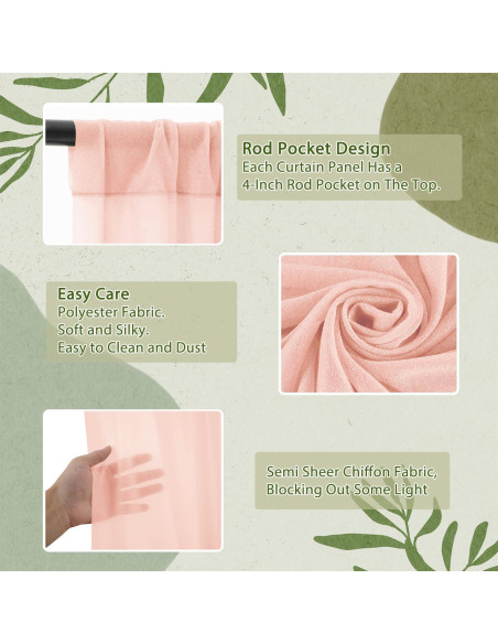 Cortina de fondo de gasa rosa claro 2 paneles 304.8x152.4cm TOAOFY