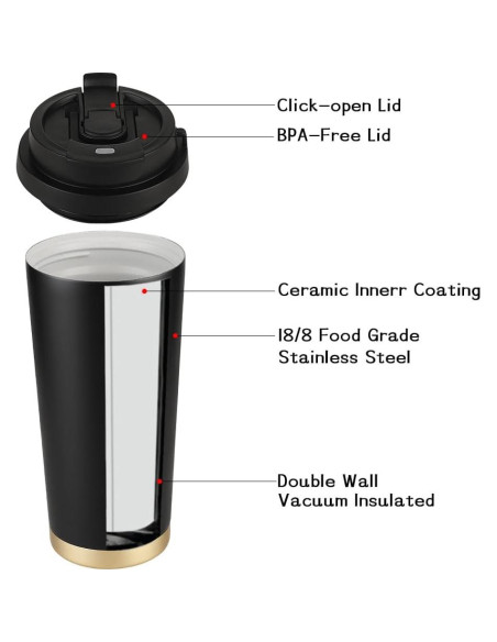 Taza de Viaje Funkrin 473ml Aislada Doble Pared a Prueba de Fugas