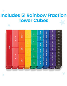 Cubos de Torre de Fracciones Arcoíris hand2mind - 51 Piezas 2