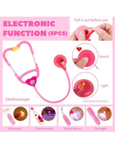 Kit de Doctor Liberry Rosa para Niños 3 a 5 Años con Estetoscopio 2