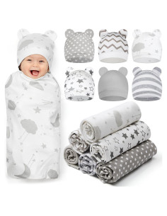 Ramede 6 Sets Mantas de Algodón para Bebés 80x80 cm Gris