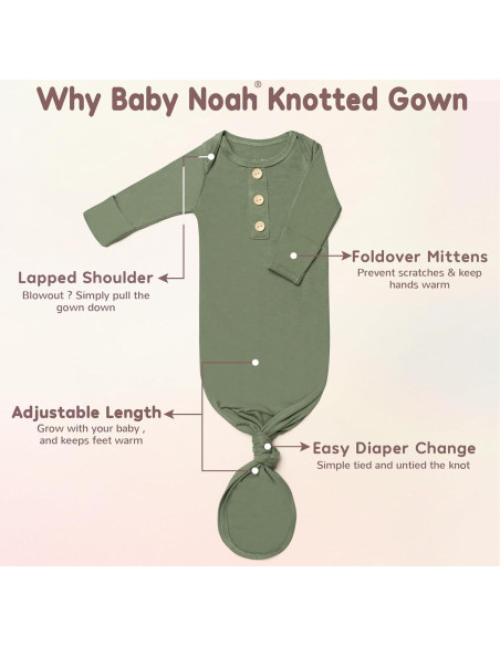 Conjunto Gown Anudado Suave para Recién Nacidos 0-3M