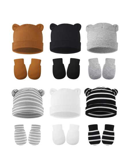 Conjunto de Gorros y Manoplas Geyoga 12 Piezas Bebés 0-12 Meses