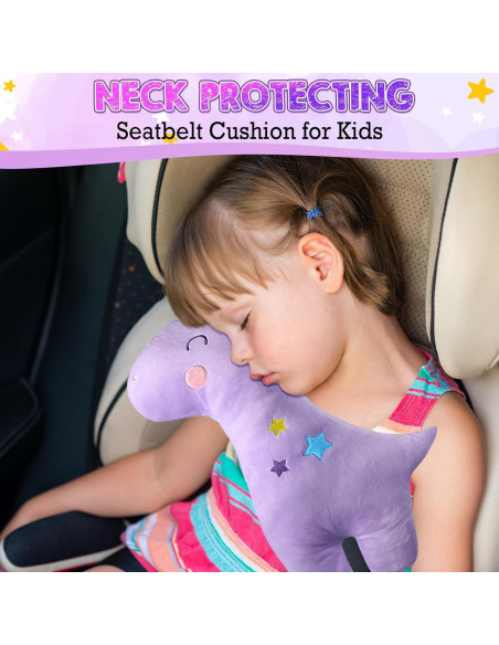 Funda de Almohada para Cinturón de Seguridad Niños Lenwen 2 Pcs Unicornio Violeta