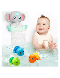 Paquete de 3 Juguetes de Baño Tortuga y Máquina de Burbujas