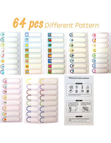 64 Etiquetas de Nombre Impermeables Giliger para Niños 64 Etiquetas de Nombre Impermeables Giliger para Niños