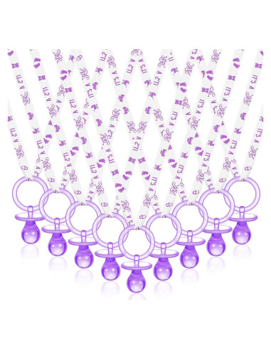 36 Chupetes Acrílicos para Baby Shower Tigeen - Púrpura y Blanco