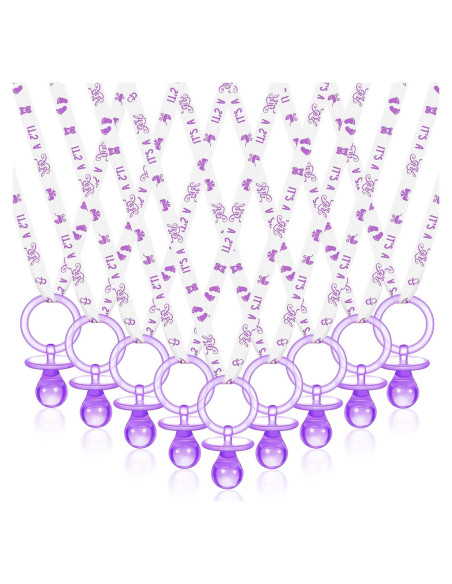 36 Chupetes Acrílicos para Baby Shower Tigeen - Púrpura y Blanco