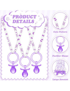 36 Chupetes Acrílicos para Baby Shower Tigeen - Púrpura y Blanco 2