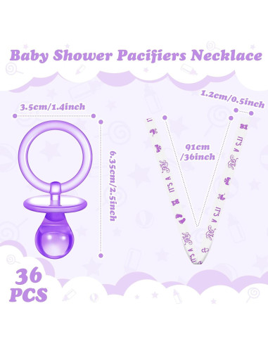 36 Chupetes Acrílicos para Baby Shower Tigeen - Púrpura y Blanco
