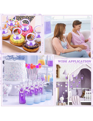 36 Chupetes Acrílicos para Baby Shower Tigeen - Púrpura y Blanco