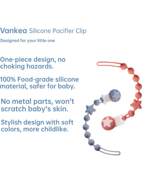 Clip de Chupete de Silicona PC-TA Terracota y Azul - Paquete de 2