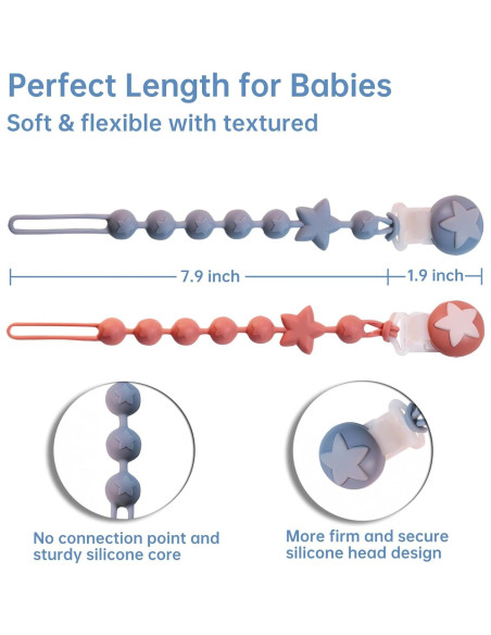 Clip de Chupete de Silicona PC-TA Terracota y Azul - Paquete de 2