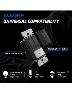 Interruptor de Luz con Sensor de Movimiento ELEGRP, Negro 2