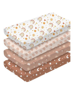 4 Fundas de Cambiador Arcoíris Boho 81 x 43 cm Suaves