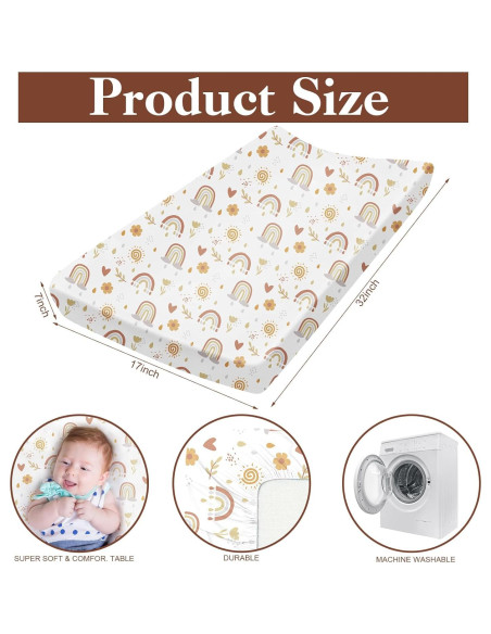 4 Fundas de Cambiador Arcoíris Boho 81 x 43 cm Suaves