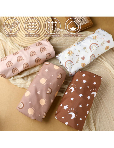 4 Fundas de Cambiador Arcoíris Boho 81 x 43 cm Suaves